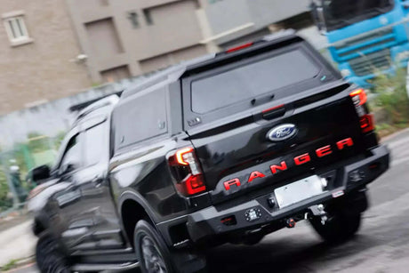 Black ute with stainless steel canopies, enhancing durability and style on a Ford Ranger, featuring UniUte's STEEL CANOPIES.
