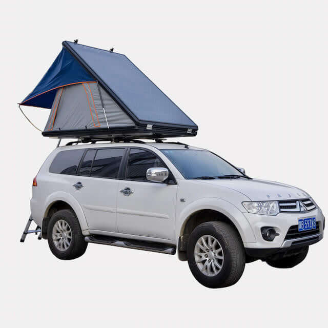 Roof top tent with awning — interior view showing 2-person sleeping capacity