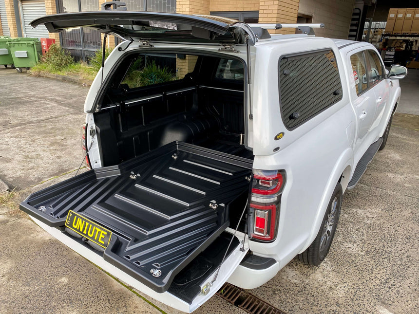 GWM Cannon 2020-2025 with UniUte slide out tray for ute extended, showing enhanced storage capabilities.