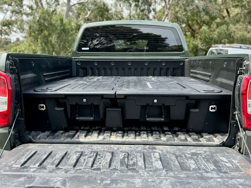 SsangYong Musso drawers installed in the XLV long tub, offering weathertight storage for 2018-2025 models.