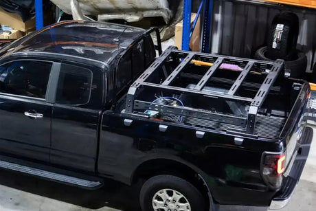 Black ute with tub rack universal multifunction utility rack carrier cage for hauling gear.