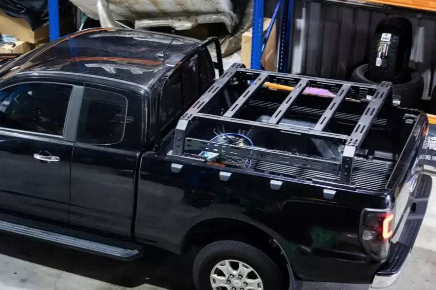 Black ute with tub rack universal multifunction utility rack carrier cage for hauling gear.