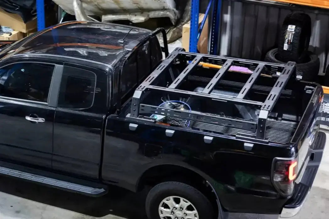 Black ute with tub rack universal multifunction utility rack carrier cage for hauling gear.