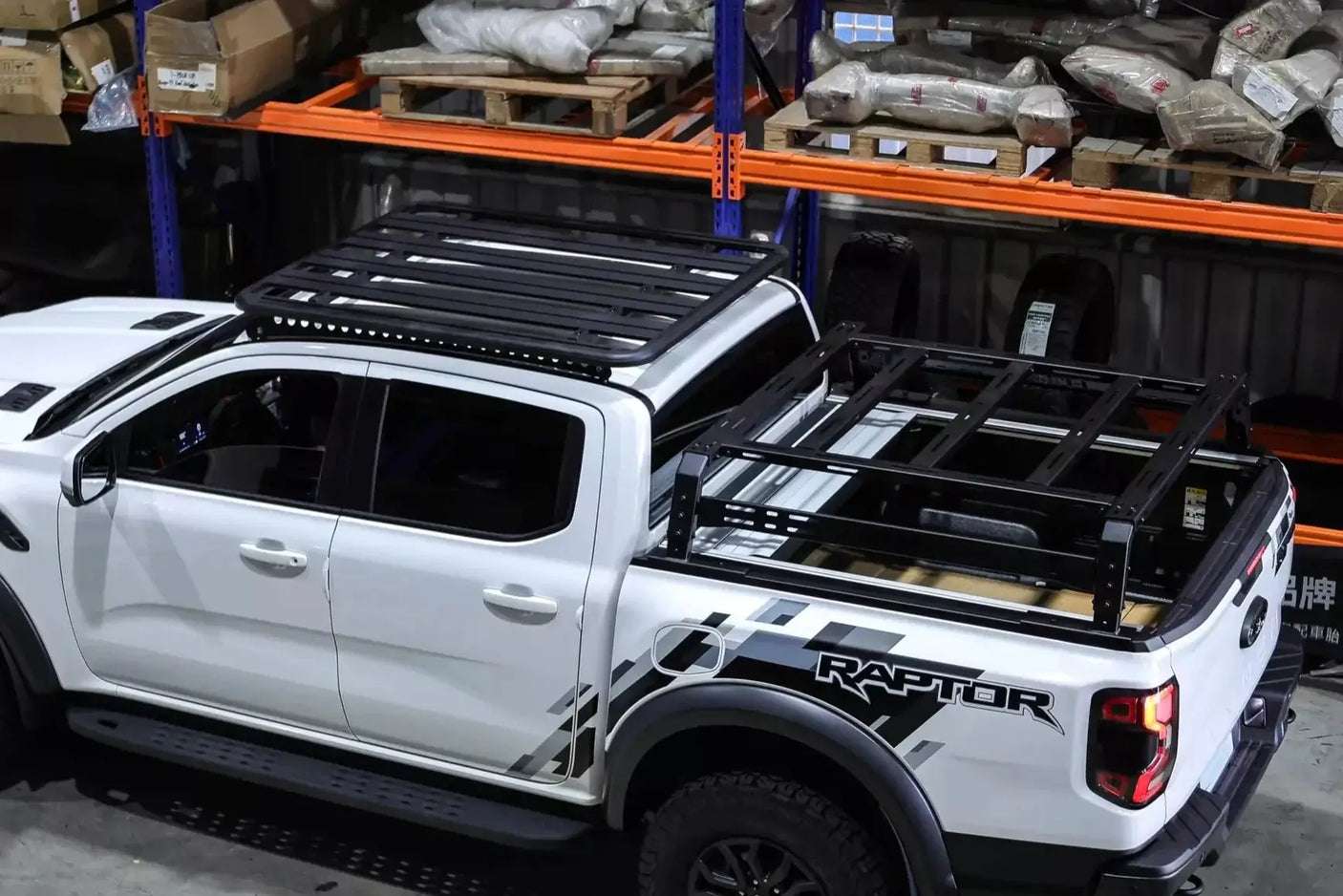 White ute equipped with tub rack universal multifunction utility rack carrier cage.