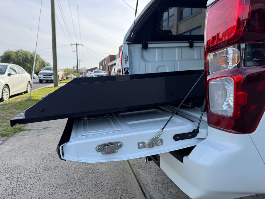 ute tray slide for Isuzu D-Max 2012-2025 showcasing extended sliding tray drawer