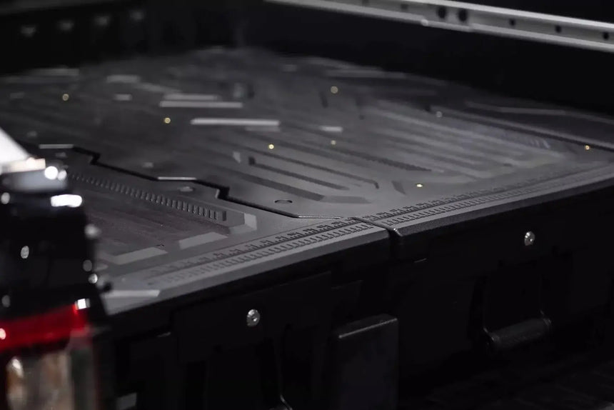 Hilux drawers installed in a Toyota Hilux, showcasing weathertight ute drawer system for 2015-2025 models by UniUte