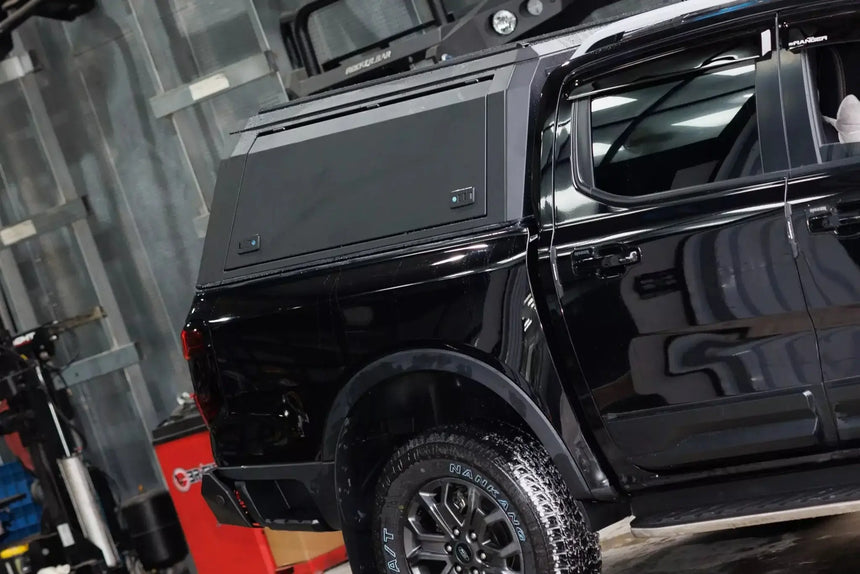 Stainless steel canopy ford ranger NextGen 2023 in a garage, highlighting durability and style for 4x4 ute accessories.