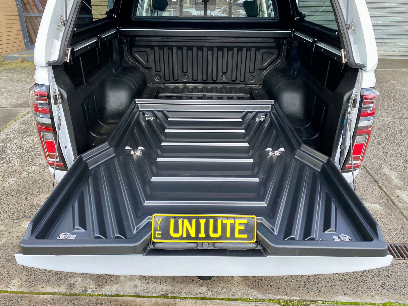 Slide out tray for ute installed on GWM Cannon 2020-2025, enhancing utility with UniUte Sliding Tray Drawer for optimal storage access.