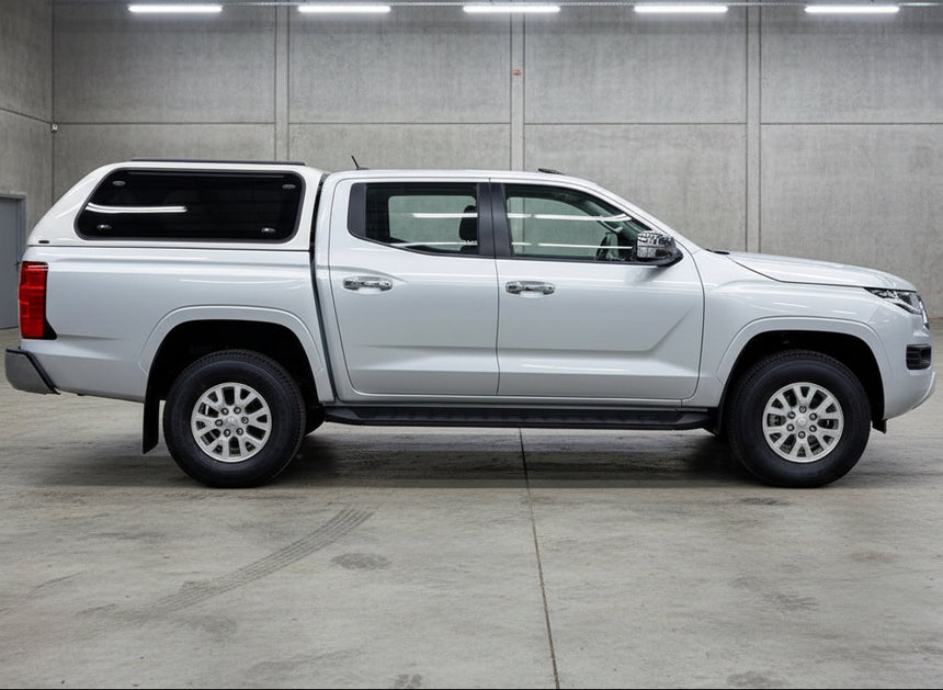 Side view of Mitsubishi MV 2024 with Triton Canopy FORCE PRO series, showcasing rugged design for work and adventure.