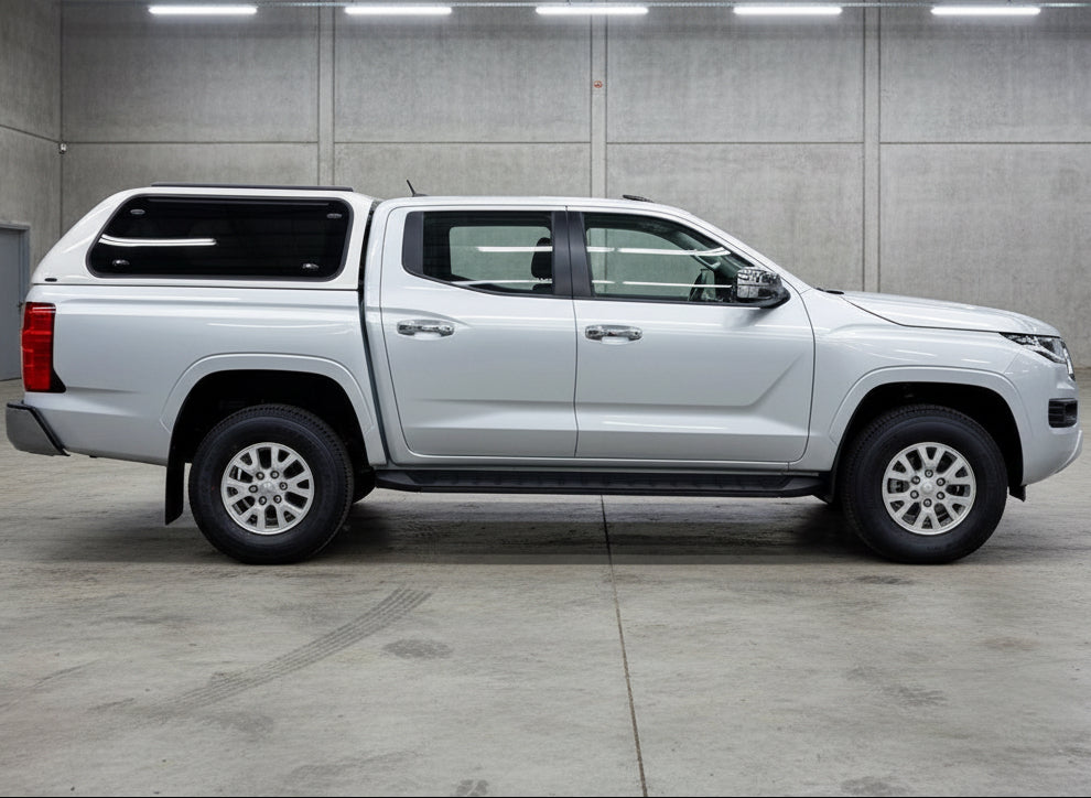 Side view of Mitsubishi MV 2024 with Triton Canopy FORCE PRO series, showcasing rugged design for work and adventure.