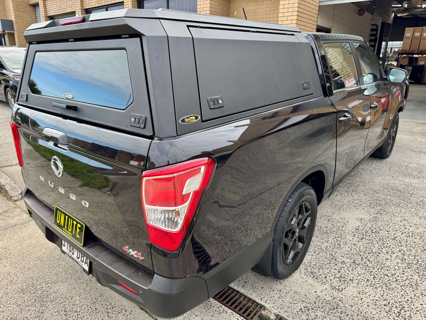Black KGM Musso Canopy XLV 2018-2025 stainless steel ute canopy from UniUte