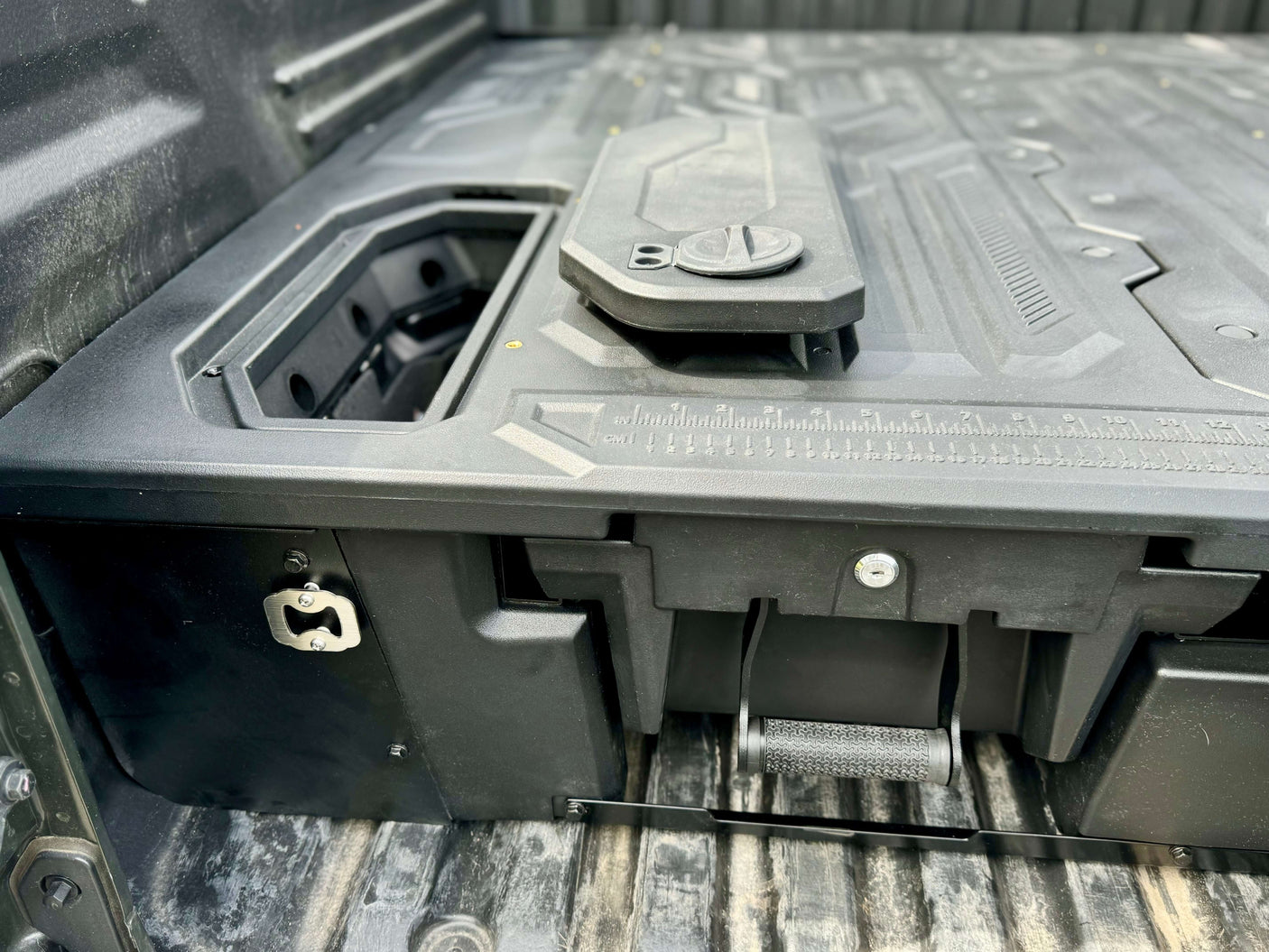 Close-up of weathertight UniUte SsangYong Musso drawers in XLV Long Tub model (2018–2025) showing durable storage system.