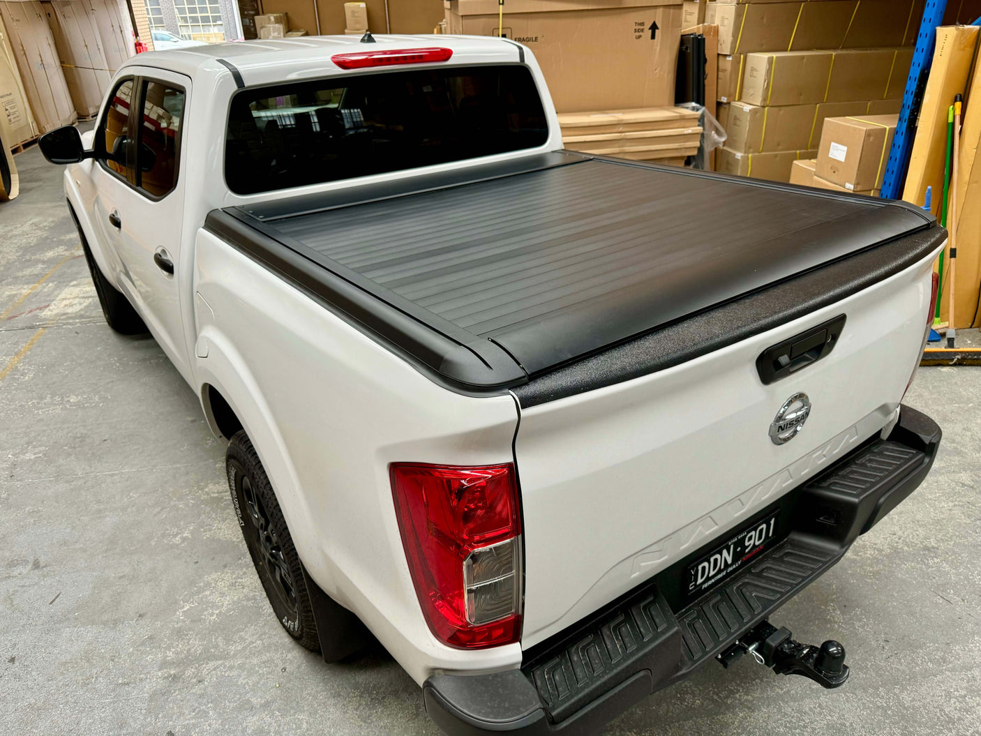 Nissan Navara with NP300 roller shutter electric cover installed for enhanced security and style