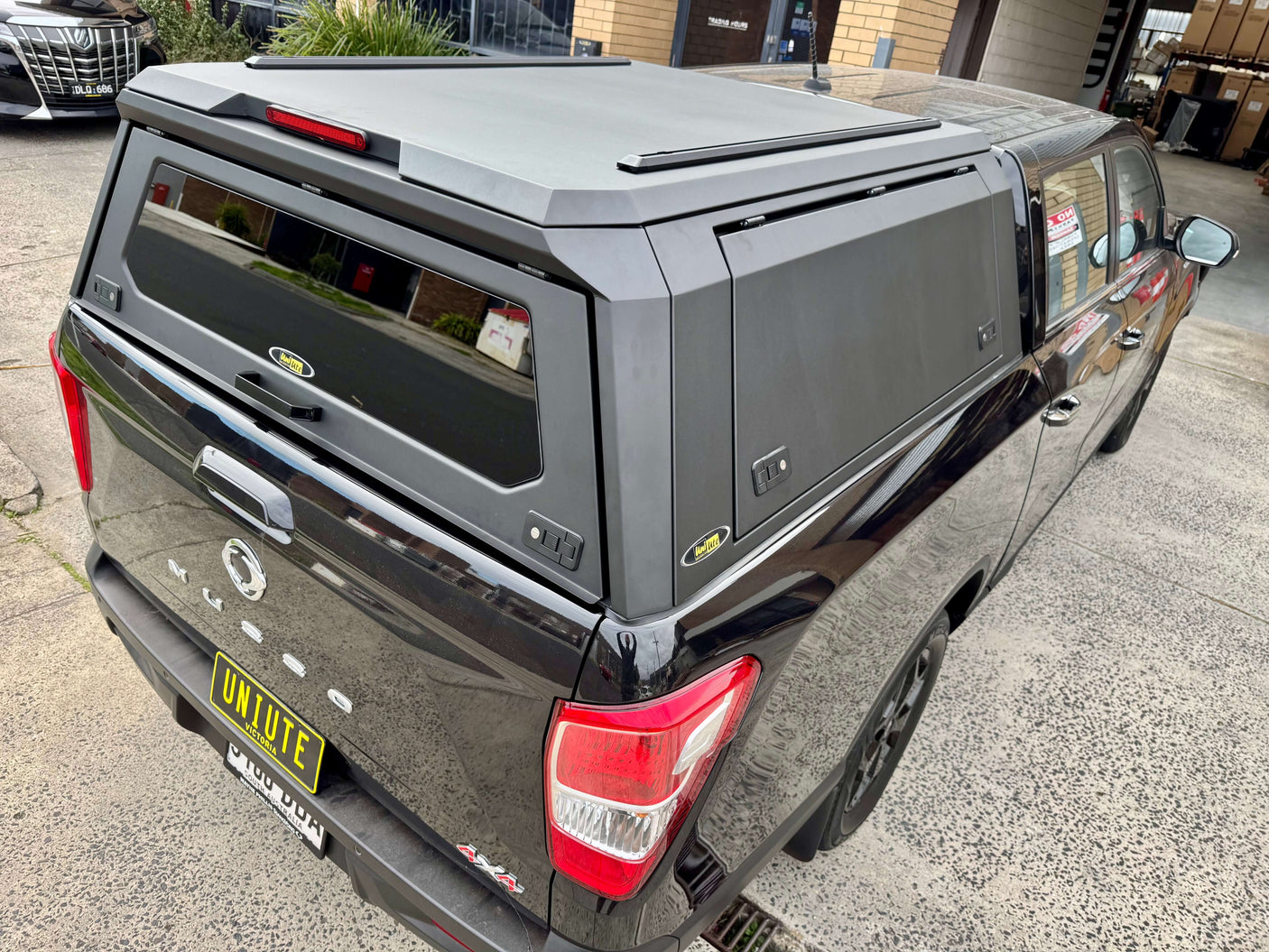 KGM Musso Canopy XLV (Long Tub) stainless steel ute canopy, 2018-2025, on SsangYong Musso from UniUte showcasing durability.