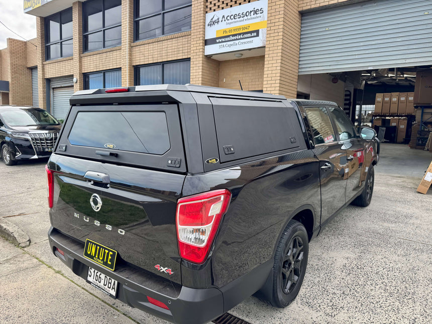 KGM Musso Canopy on SsangYong Musso XLV Long Tub, stainless steel ute canopy for 2018-2025 model, UniUte tough 4x4 accessory