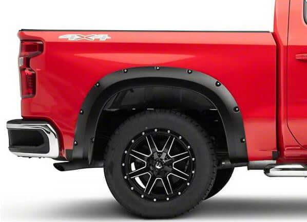 Chevrolet Silverado 1500 textured fender flares — close-up of rear wheel arch fit