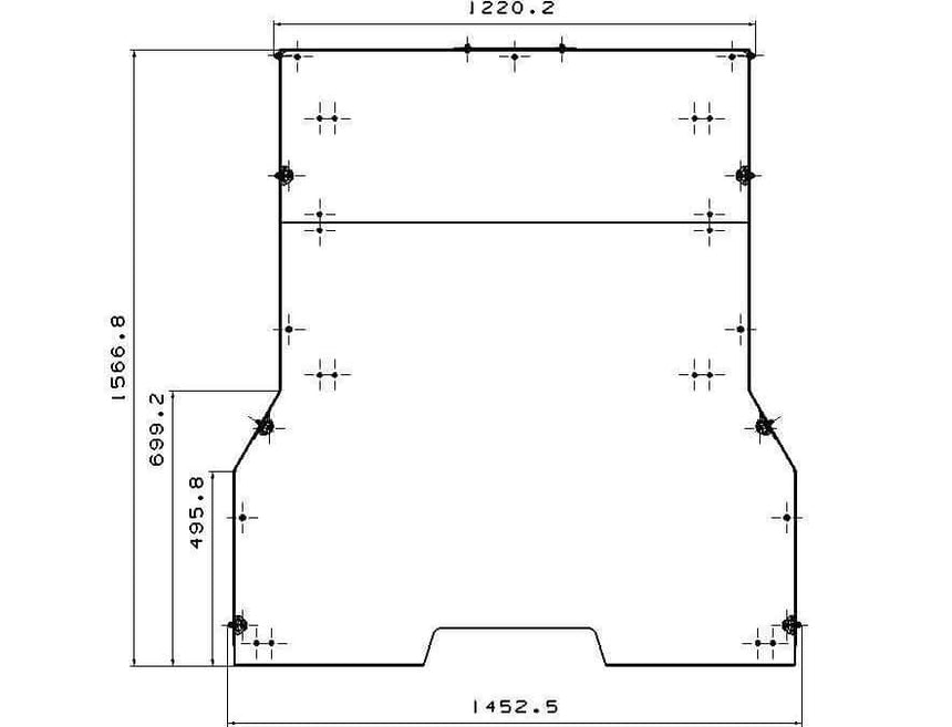 Technical diagram of slide out tray for Ford F-150 5'5" ute bed, showing dimensions and specifications for installation.