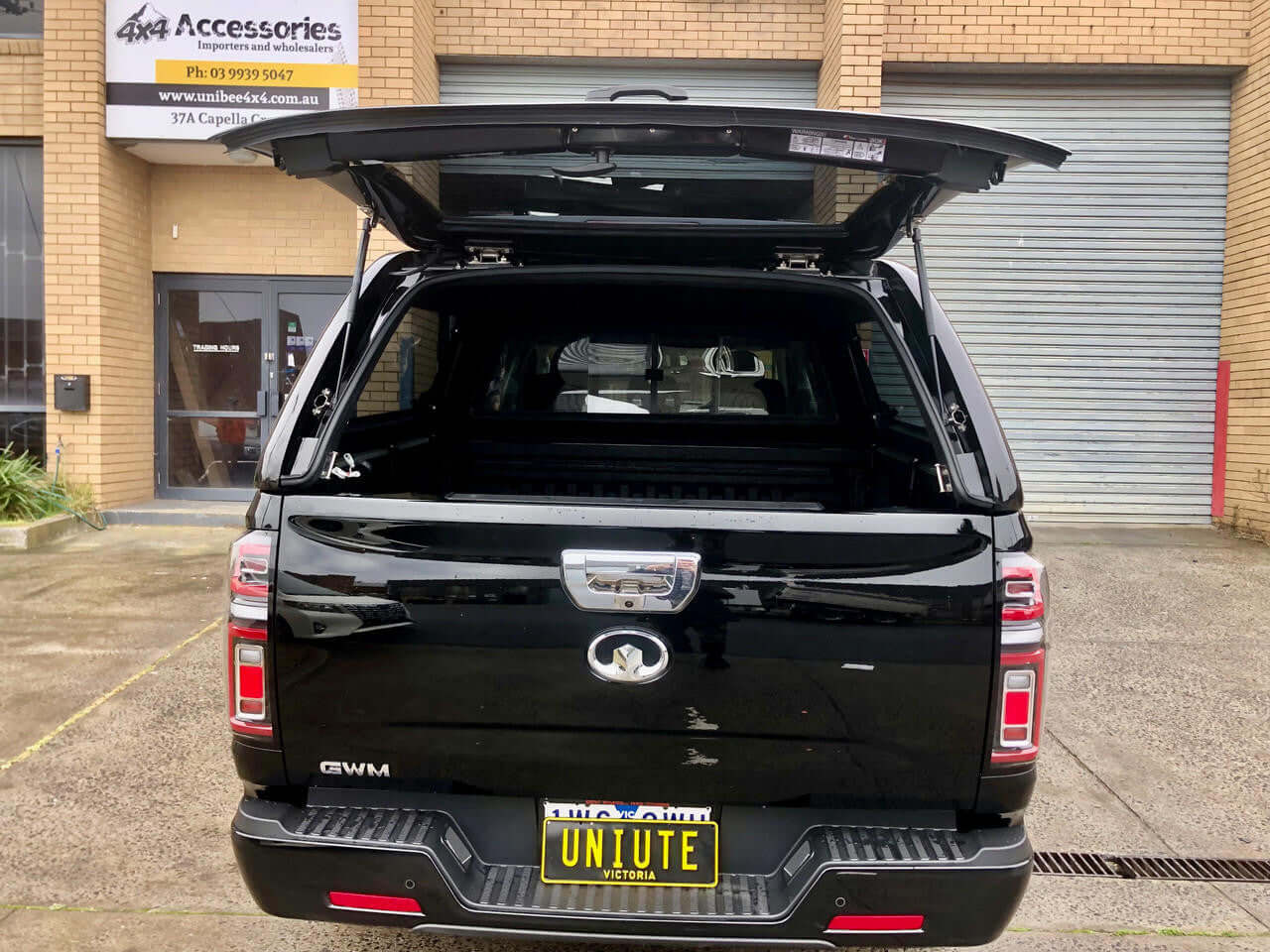 Black GWM Cannon Canopy UniUte FORCE PRO 2020-2025 open rear view