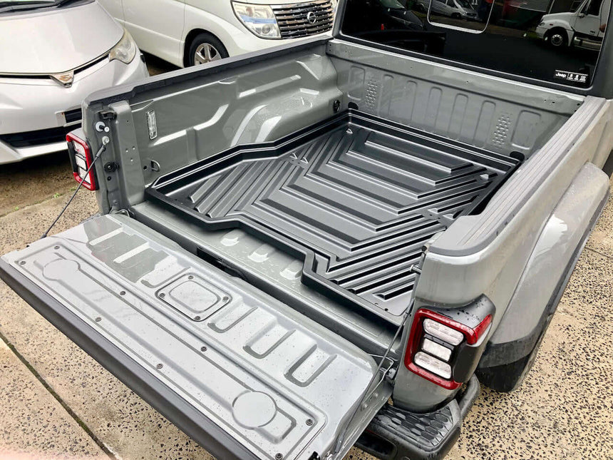 cargo tray in Jeep Gladiator 2020-2025 with sliding tray drawer for enhanced vehicle storage