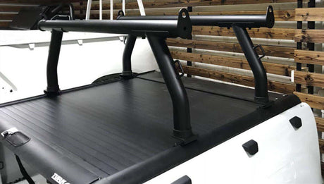 Ladder racks for roller shutters Gen1 & Gen2 installed on ute for carrying equipment securely.
