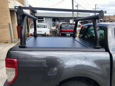 Ladder racks for Gen1 & Gen2 roller shutters installed on ute for carrying ladders and long items.