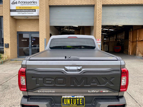 LDV T60 Roller Shutter Gen2 Manual Cover on a parked LDV T60 MAX ute, highlighting durability and security features for 2017-2025 models