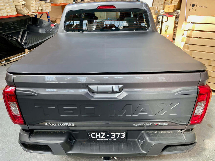 LDV T60 Tonneau Cover 2017-2025 - Soft Roll Up Tonneau Cover installation on grey truck
