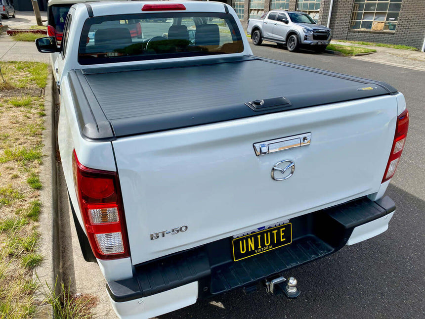 Mazda BT-50 truck with UniUte Gen2 manual roller cover, showcasing durable bt50 roller shutter.