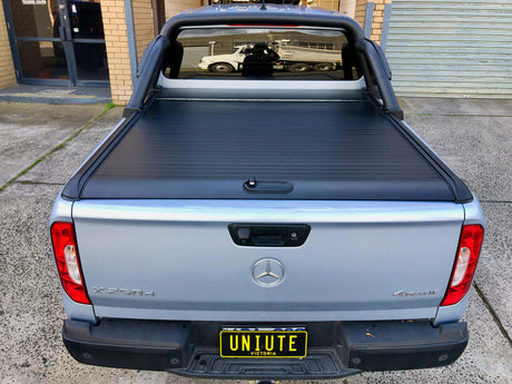 Back view of Mercedes-Benz X-Class 2017-2021 with UniUte Gen1 manual x class roller shutter installed
