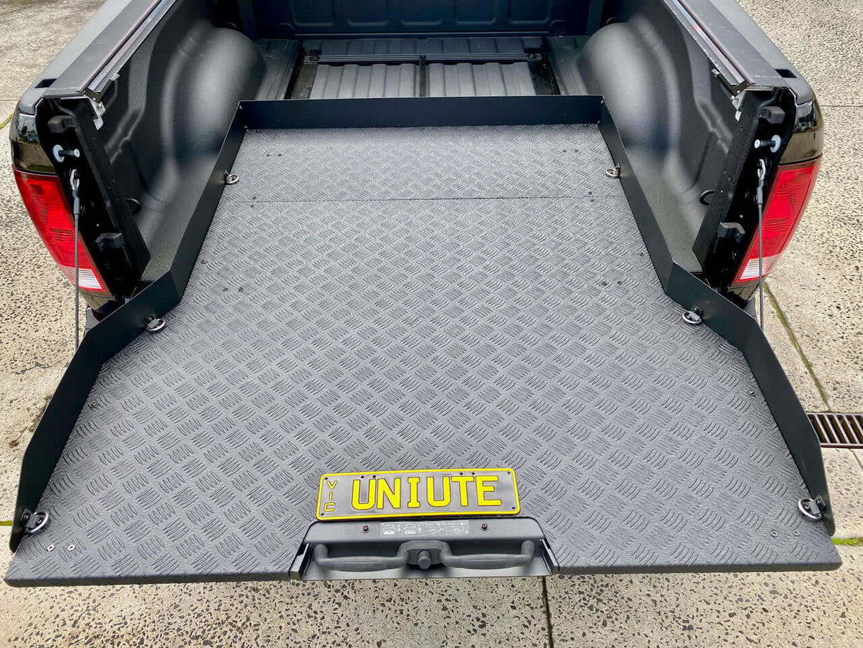 UniUte ute sliding tray for Dodge RAM 1500 5.7' bed, showcasing the ultimate cargo slide tray with enhanced utility and convenience.