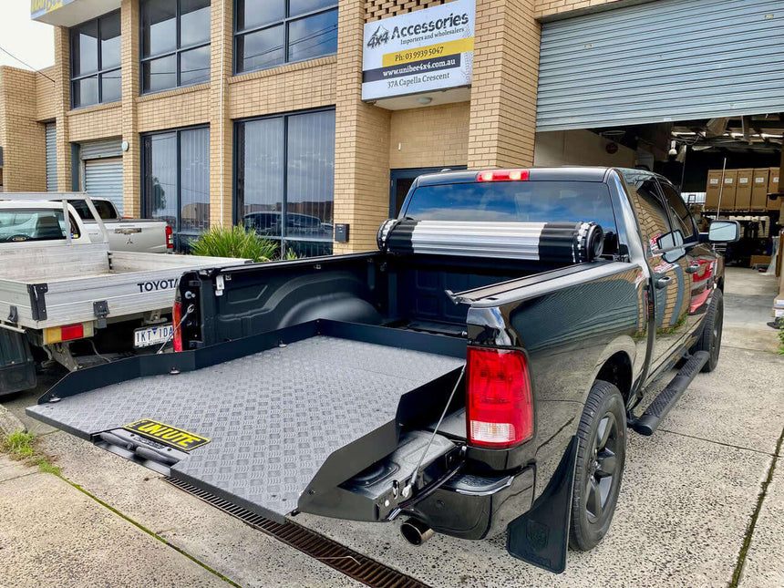 ute sliding tray in Dodge RAM 1500 5.7' bed for enhanced cargo access