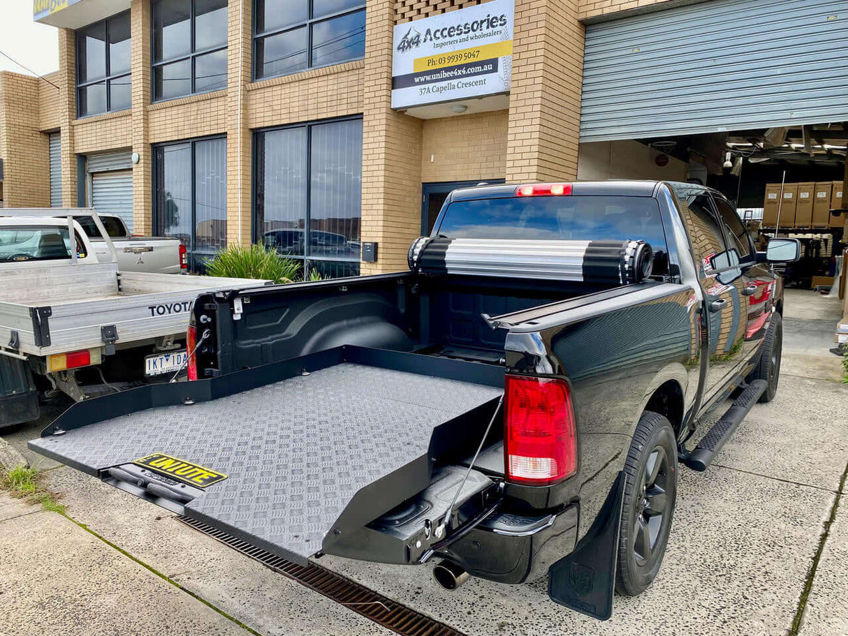ute sliding tray in Dodge RAM 1500 5.7' bed for enhanced cargo access