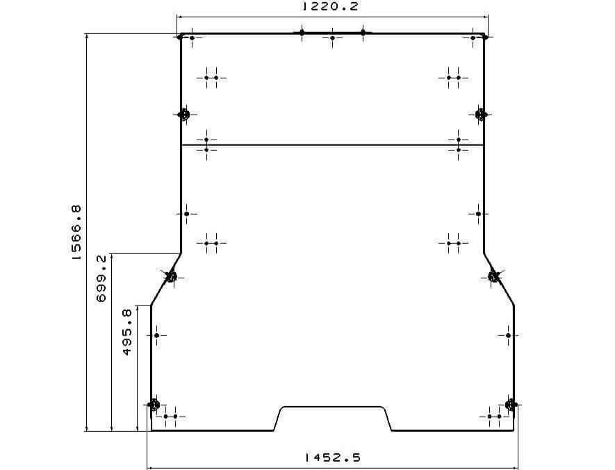 Technical diagram of ute sliding tray dimensions for RAM 1500 5'7" bed.