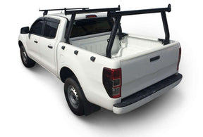 Universal black ladder racks set of 2 — installed on white ute | UniUte