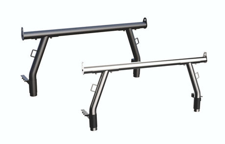 Set of 2 chrome ladders racks for utes, universal fit, ideal for transporting ladders on Volkswagen Amarok, Ford Ranger, and more.