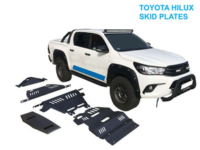 3mm bash skid plates kit for Toyota Hilux 2015-2025 — 5-piece set installed | UniUte