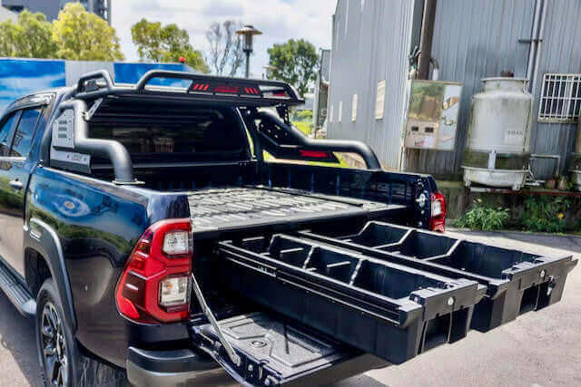 Hilux drawers in Toyota Hilux 2015-2025 with UniUte Weathertight Ute Drawer System, perfect for storage and adventure.