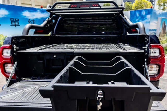 hilux drawers in a Toyota Hilux showcasing UniUte weathertight storage system for 2015-2025 models
