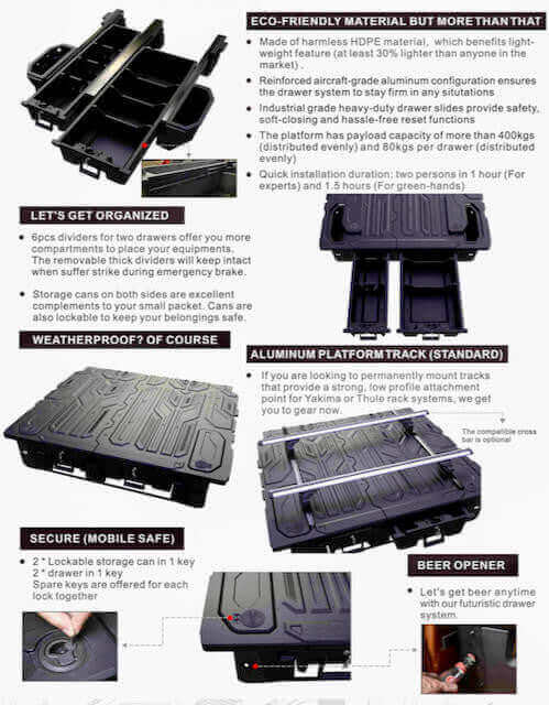 hilux drawers 2015-2025 Toyota weathertight ute drawer system features and benefits overview