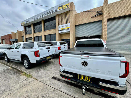 Volkswagen Amarok 2023 with amarok roller shutter at UniUte Accessories parking lot.