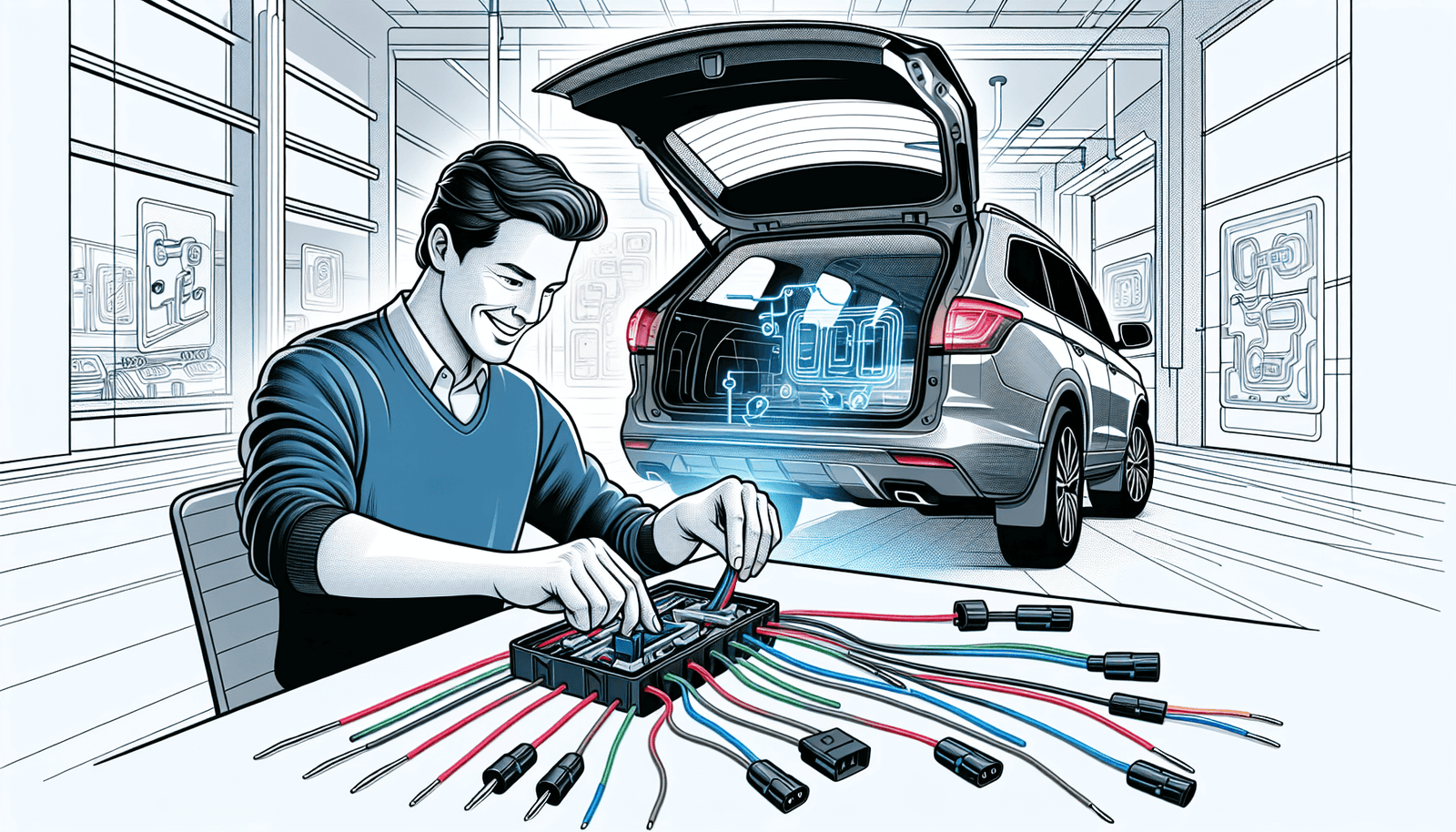 Technician installing ailgate Central Locking system in a truck for enhanced security.