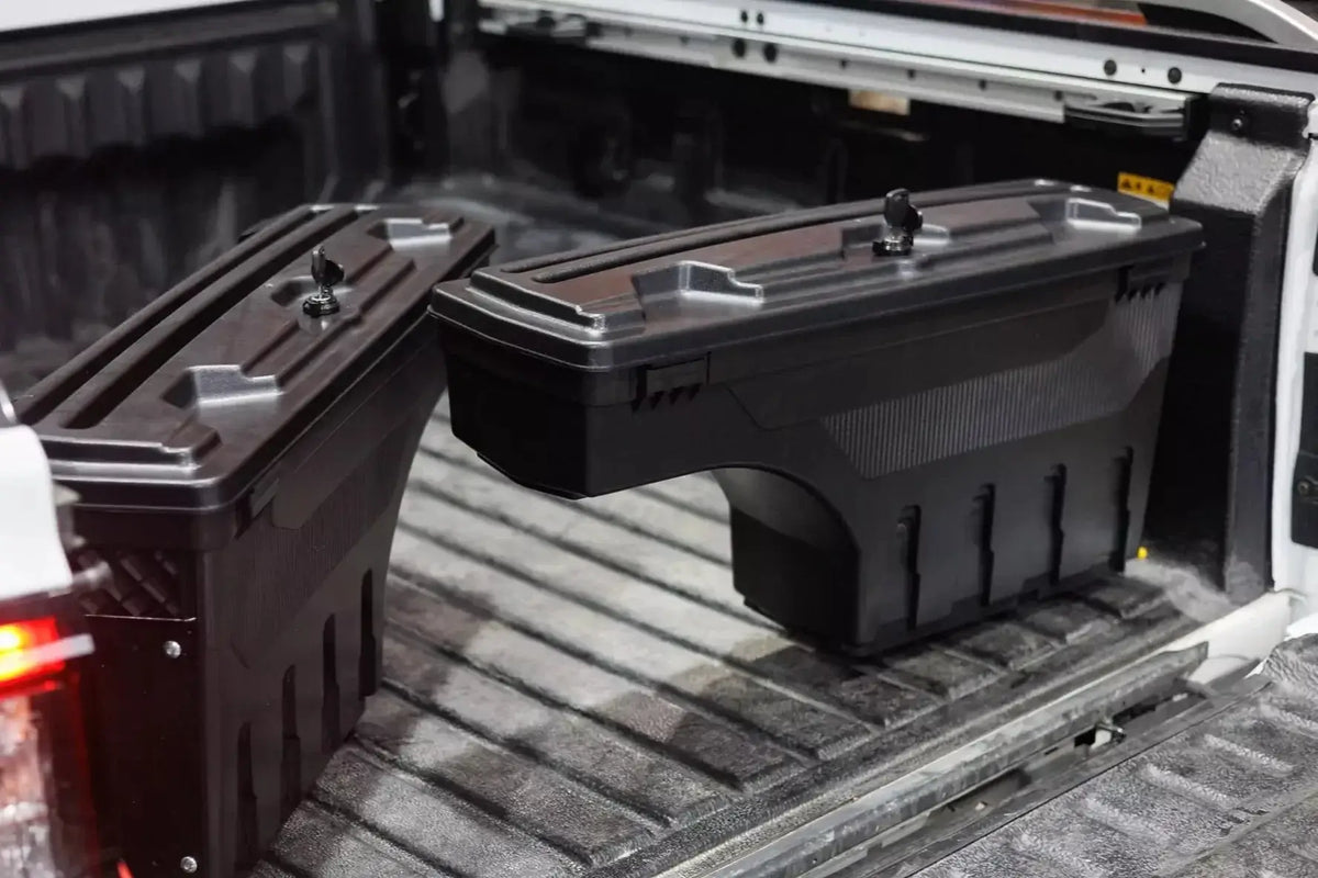 Dual cab ute tub storage setup with practical cargo organisation
