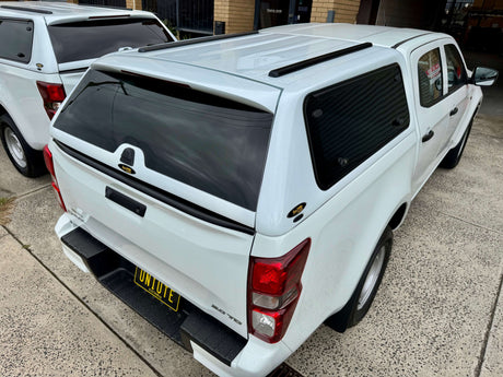 ISUZU D-MAX ACCESSORIES - custom canopy on white D-Max ute