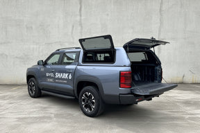 Fibreglass Canopy for BYD Shark 6 2025+ with open tailgate, showcasing FORCE PRO Series fit.