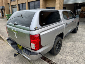 Fibreglass canopy for Mitsubishi Triton MV 2024+ — installed on ute showing full profile | UniUte