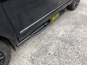 3-inch black side bars for Mitsubishi Delica D5 2006-2026 — installed side view | UniUte