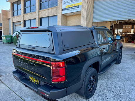 BYD Shark 6 2025+ stainless steel canopy — side profile installed on vehicle