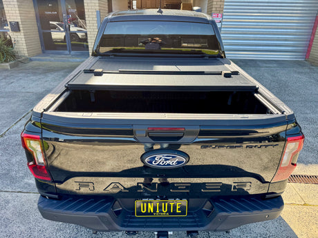 Ford Ranger NextGen quad-fold lid — rear view with panels stacked
