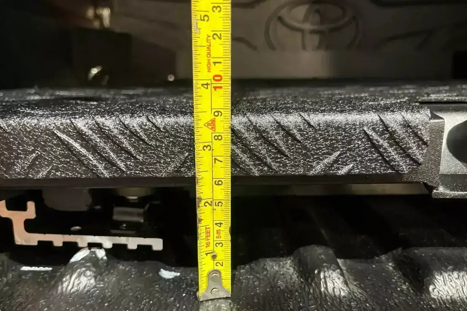 Cargo tray measurement for Jeep Gladiator 2020-2025 with sliding tray drawer feature.