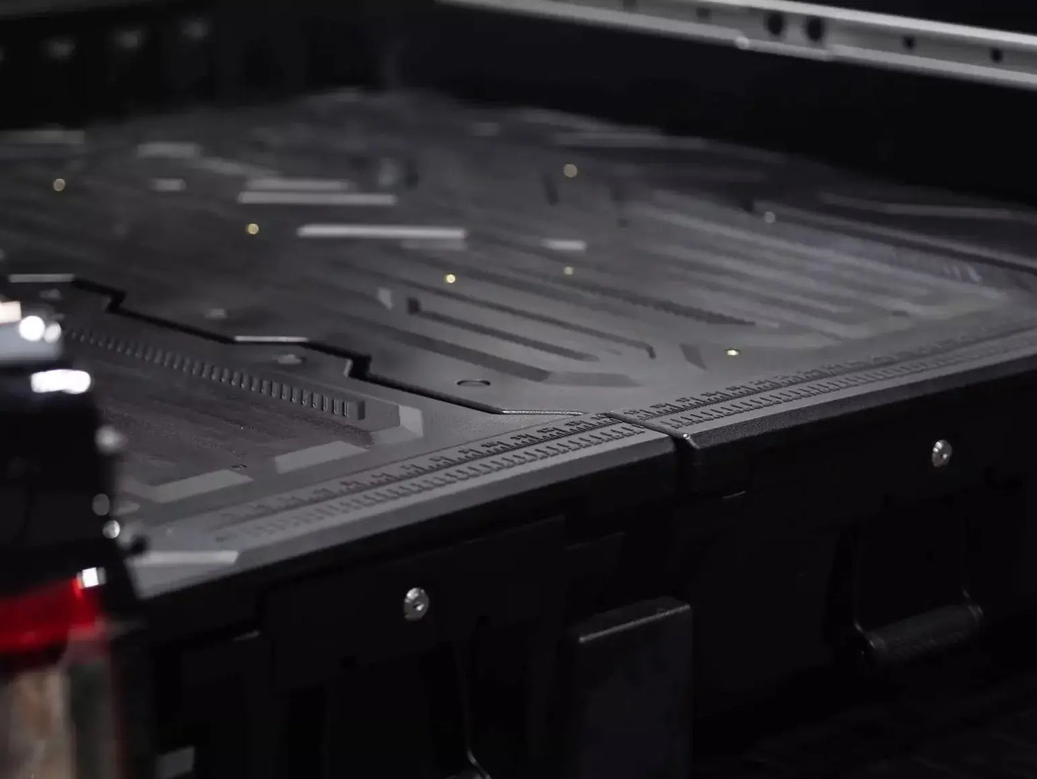 Hilux drawers installed in a Toyota Hilux, showcasing weathertight ute drawer system for 2015-2025 models by UniUte